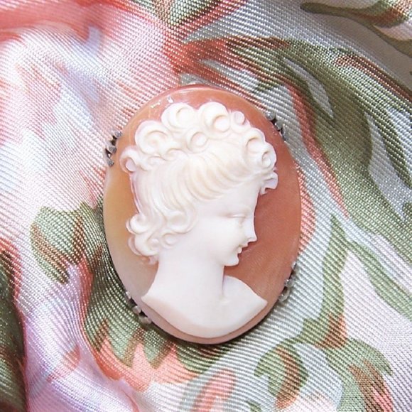 Victorian Revival European 800 Silver Carved Shell Cameo Pin Pendant Combo - Picture 3 of 7